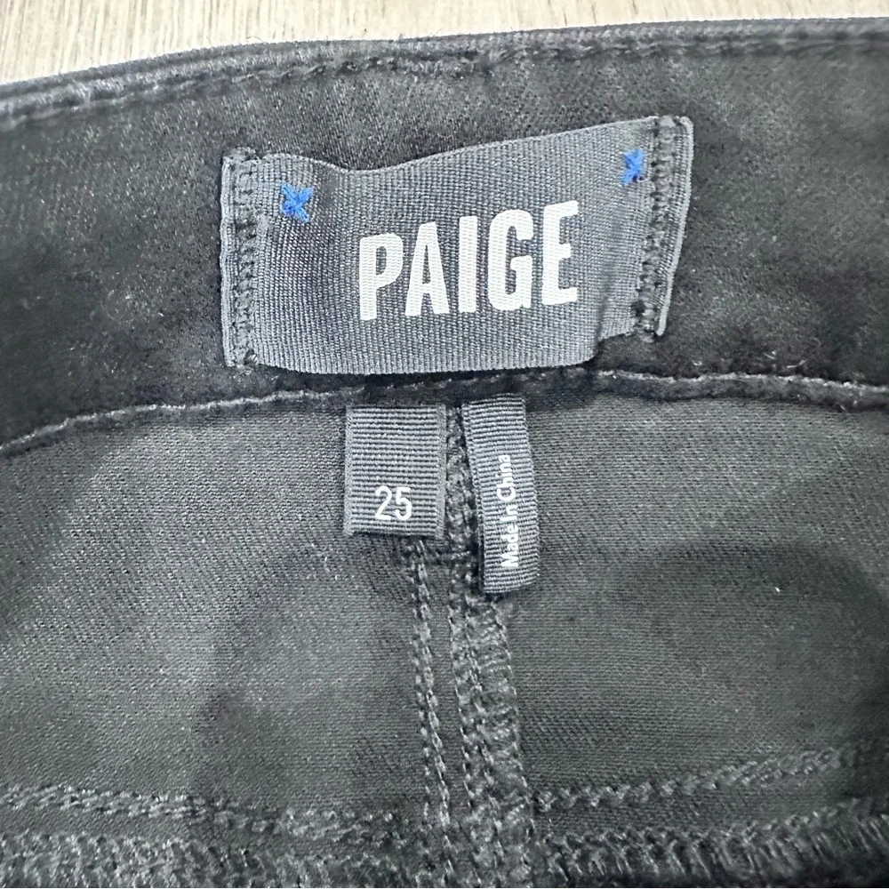 PAIGE coated cheeky high rise skinny jeans in black fog luke size 25